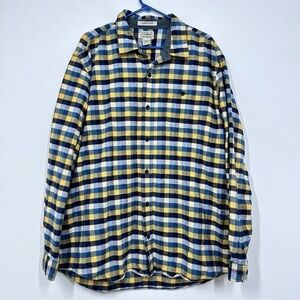 L.L. Bean Yellow Blue Plaid Flannel Button Down Shirt Men XXL Casual Semi Fitted